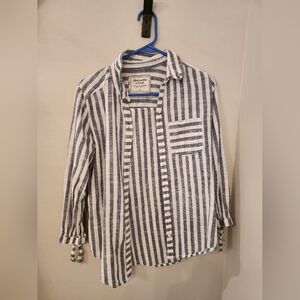 Abercrombie S linen type beachy shirt blue and white striped